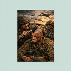 Filthy Thirteen paratrooper shaving Mohawk before jump poster 8