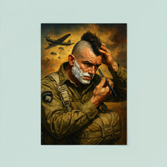 Filthy Thirteen paratrooper shaving Mohawk before jump poster 8