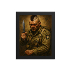 Filthy Thirteen paratrooper with Mohawk and combat knife framed print mockup 8x10