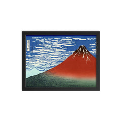 Fine Wind Clear Morning, also known as Red Fuji by Hokusai framed print on a plain backdrop in size 12"x16".