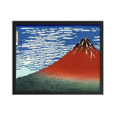 Fine Wind Clear Morning, also known as Red Fuji by Hokusai framed print on a plain backdrop in size 16"x20".