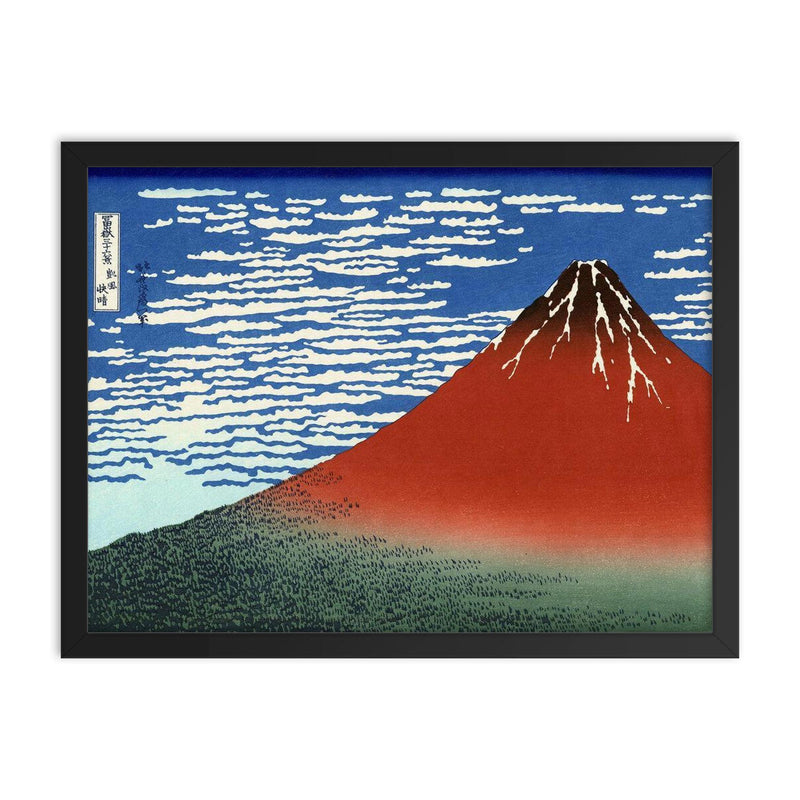 Fine Wind Clear Morning, also known as Red Fuji by Hokusai framed print on a plain backdrop in size 18