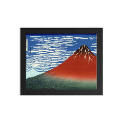 Fine Wind Clear Morning, also known as Red Fuji by Hokusai framed print on a plain backdrop in size 8"x10".