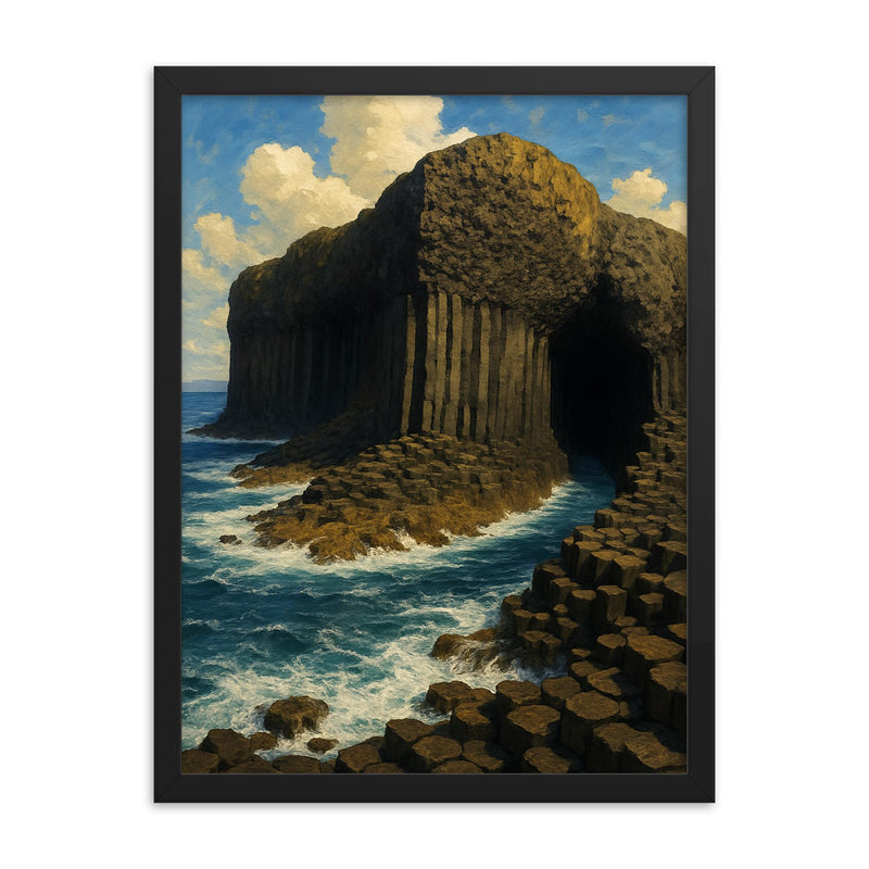Fingal's Cave Scotland framed print on a plain backdrop in size 18