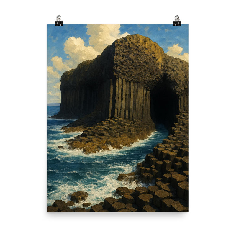 Fingal's Cave Scotland poster on a plain backdrop in size 8