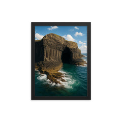 Fingal's Cave Staffa Scotland framed print on a plain backdrop in size 12"x16".