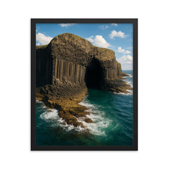 Fingal's Cave Staffa Scotland framed print on a plain backdrop in size 16"x20".