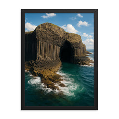 Fingal's Cave Staffa Scotland framed print on a plain backdrop in size 18"x24".