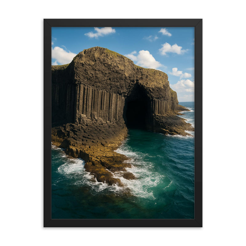 Fingal's Cave Staffa Scotland framed print on a plain backdrop in size 18