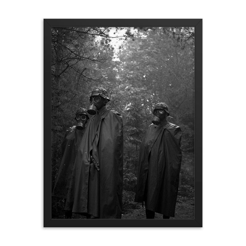 Finnish Soldiers in NBC Gear, 1961 framed print on a plain backdrop in size 18