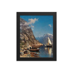 Fiord Landscape by Morten Müller, 1877 framed print on a plain backdrop in size 8"x10".