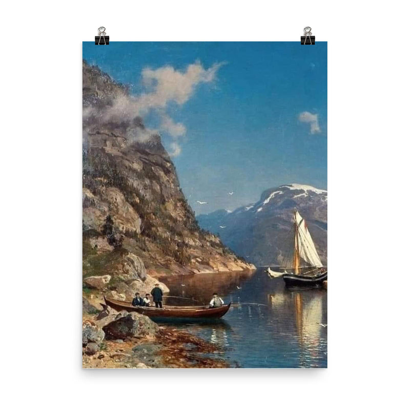 Fiord Landscape by Morten Müller, 1877 poster on a plain backdrop in size 8