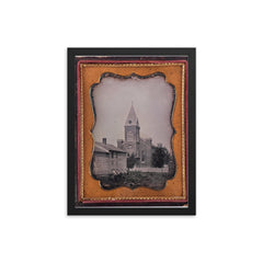 First Presbyterian Church in Niagara Falls, New York, c. 1850 framed print on a plain backdrop in size 12"x16".