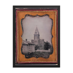 First Presbyterian Church in Niagara Falls, New York, c. 1850 framed print on a plain backdrop in size 18"x24".