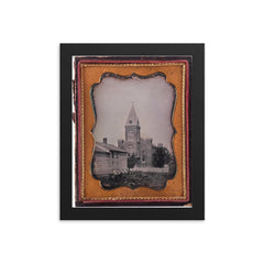First Presbyterian Church in Niagara Falls, New York, c. 1850 framed print on a plain backdrop in size 8"x10".