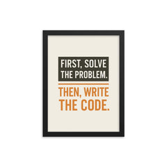 First solve the problem Then write the code framed print on a plain backdrop in size 12"x16".