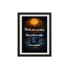 First solve the problem Then write the code framed print on a plain backdrop in size 12"x16".