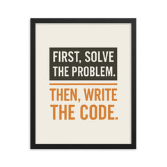First solve the problem Then write the code framed print on a plain backdrop in size 16"x20".