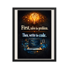 First solve the problem Then write the code framed print on a plain backdrop in size 16"x20".