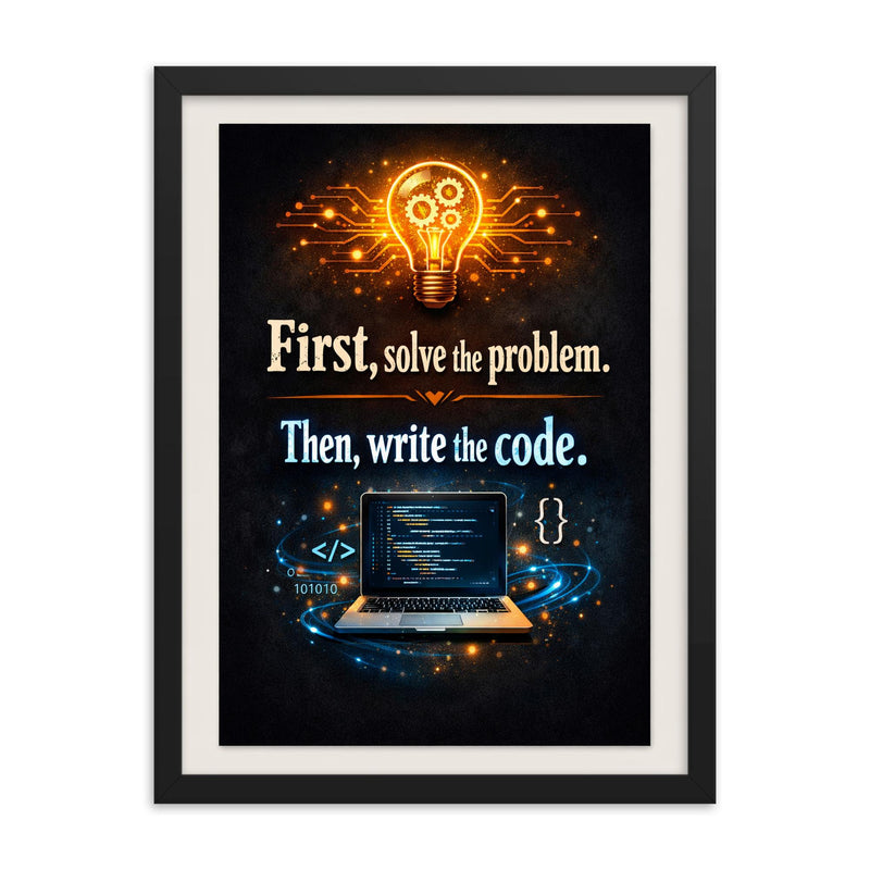 First solve the problem Then write the code framed print on a plain backdrop in size 18