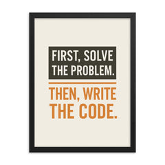 First solve the problem Then write the code framed print on a plain backdrop in size 18"x24".