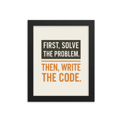 First solve the problem Then write the code framed print on a plain backdrop in size 8"x10".
