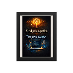 First solve the problem Then write the code framed print on a plain backdrop in size 8"x10".