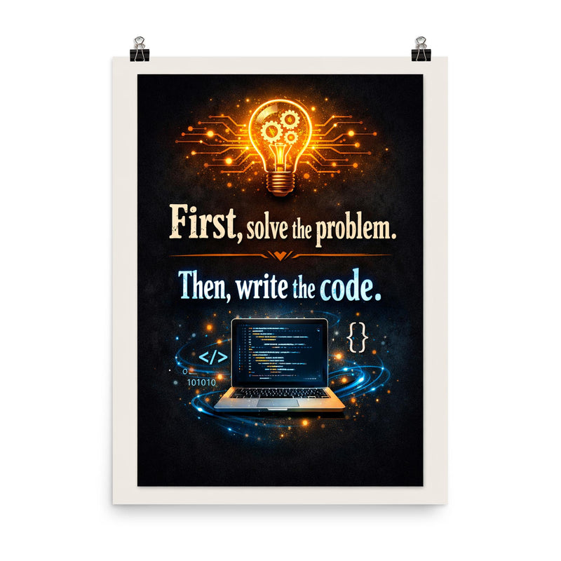 First solve the problem Then write the code poster on a plain backdrop in size 8
