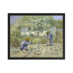 First Steps After Millet by Vincent van Gogh, 1890 framed print on a plain backdrop in size 16"x20".