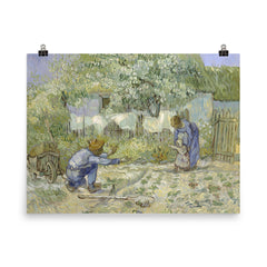 First Steps After Millet by Vincent van Gogh, 1890 poster on a plain backdrop in size 8"x10".