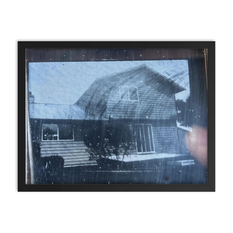 First Successful Daguerreotype Attempt, 35mm Plate Size framed print on a plain backdrop in size 18