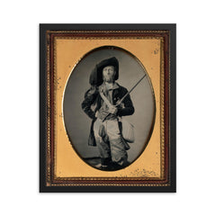 Fisherman Portrait with Fishing Pole by William C. North, c. 1850 framed print on a plain backdrop in size 16"x20".