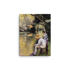 Fishing by Gustave Caillebotte, 1878 canvas print on a plain backdrop in size 12"x16".
