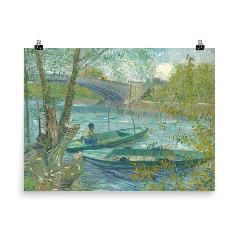 Fishing in Spring by Vincent van Gogh, 1887 poster on a plain backdrop in size 8