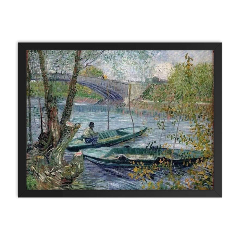 Fishing in the Spring by Vincent van Gogh, 1887 framed print on a plain backdrop in size 18