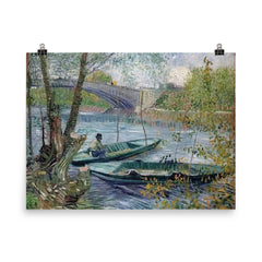 Fishing in the Spring by Vincent van Gogh, 1887 poster on a plain backdrop in size 8"x10".
