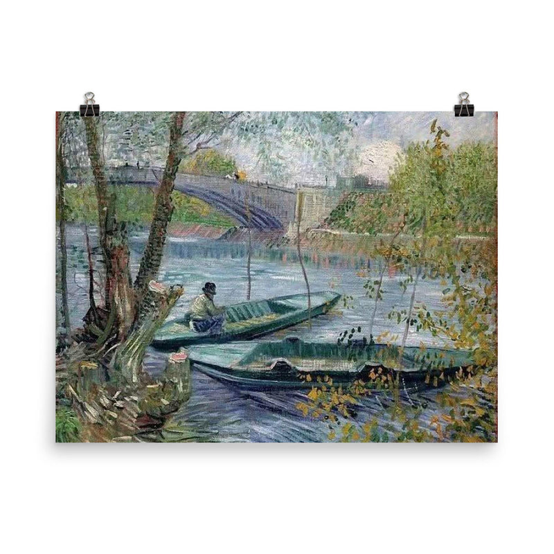 Fishing in the Spring by Vincent van Gogh, 1887 poster on a plain backdrop in size 8