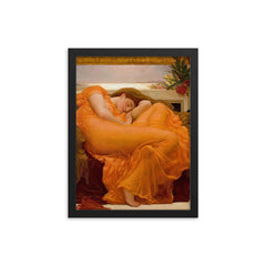 Flaming June by Frederic Leighton, 1895 framed print on a plain backdrop in size 12"x16".