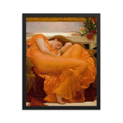 Flaming June by Frederic Leighton, 1895 framed print on a plain backdrop in size 16"x20".