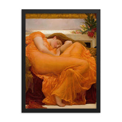 Flaming June by Frederic Leighton, 1895 framed print on a plain backdrop in size 18"x24".