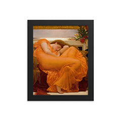 Flaming June by Frederic Leighton, 1895 framed print on a plain backdrop in size 8"x10".