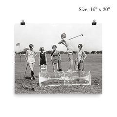 Flapper Girls Playing Golf, 1926 - A flapper girl tees off while standing on a giant block of ice, Washington, DC poster 2