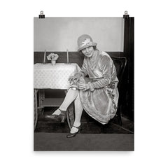 Flask Hidden in Garter, 1926 - A woman reveals a flask hidden in her garter during the Prohibition era poster on a plain backdrop in size 8"x10".