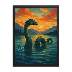 Flathead Lake USA Flessie framed print on a plain backdrop in size 18"x24".