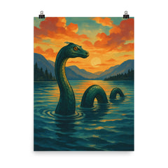 Flathead Lake USA Flessie poster on a plain backdrop in size 8"x10".