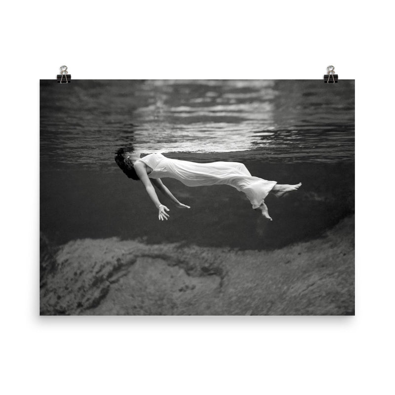 Floating Underwater - A woman floating below the surface of Weeki Wachee Springs, Florida, 1947 poster on a plain backdrop in size 8