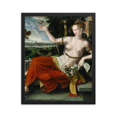 Flora by Jan Massys, 1559 framed print on a plain backdrop in size 16"x20".
