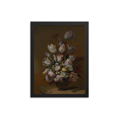 Floral Still Life by Hans Bollongier, 1639 framed print on a plain backdrop in size 12"x16".