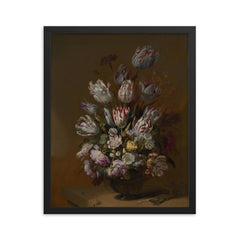 Floral Still Life by Hans Bollongier, 1639 framed print on a plain backdrop in size 16"x20".