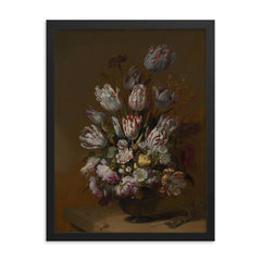 Floral Still Life by Hans Bollongier, 1639 framed print on a plain backdrop in size 18"x24".
